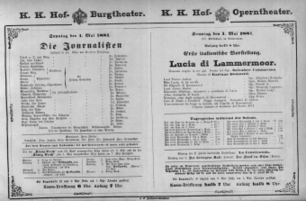 Theaterzettel (Oper und Burgtheater in Wien) 18810501 Seite: 1