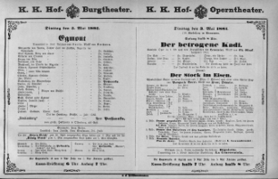 Theaterzettel (Oper und Burgtheater in Wien) 18810503 Seite: 1