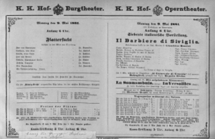 Theaterzettel (Oper und Burgtheater in Wien) 18810509 Seite: 1