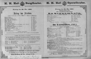Theaterzettel (Oper und Burgtheater in Wien) 18810510 Seite: 1