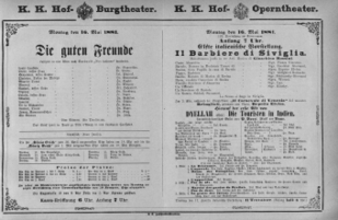 Theaterzettel (Oper und Burgtheater in Wien) 18810516 Seite: 1