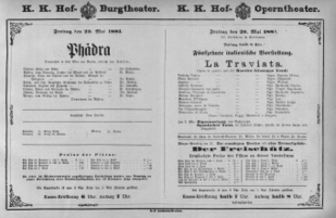 Theaterzettel (Oper und Burgtheater in Wien) 18810520 Seite: 1