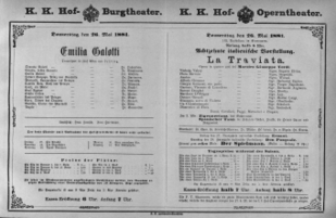 Theaterzettel (Oper und Burgtheater in Wien) 18810526 Seite: 1