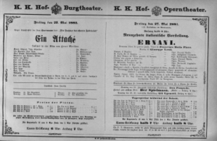 Theaterzettel (Oper und Burgtheater in Wien) 18810527 Seite: 1