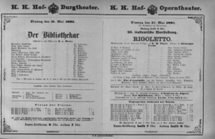 Theaterzettel (Oper und Burgtheater in Wien) 18810531 Seite: 1