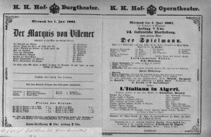 Theaterzettel (Oper und Burgtheater in Wien) 18810601 Seite: 1