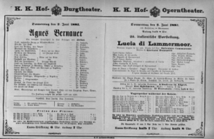 Theaterzettel (Oper und Burgtheater in Wien) 18810602 Seite: 1