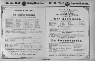 Theaterzettel (Oper und Burgtheater in Wien) 18810603 Seite: 1