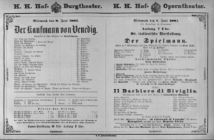 Theaterzettel (Oper und Burgtheater in Wien) 18810608 Seite: 1