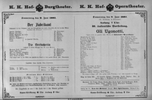 Theaterzettel (Oper und Burgtheater in Wien) 18810609 Seite: 1