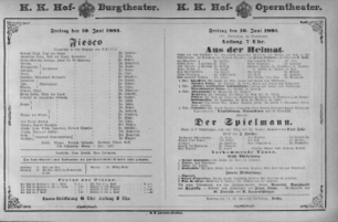 Theaterzettel (Oper und Burgtheater in Wien) 18810610 Seite: 1