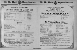 Theaterzettel (Oper und Burgtheater in Wien) 18810612 Seite: 1