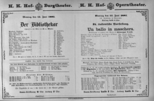 Theaterzettel (Oper und Burgtheater in Wien) 18810613 Seite: 1