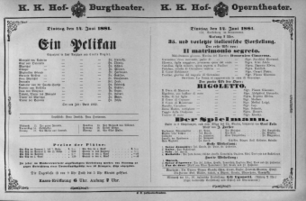 Theaterzettel (Oper und Burgtheater in Wien) 18810614 Seite: 1