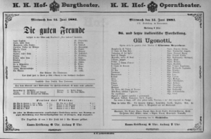 Theaterzettel (Oper und Burgtheater in Wien) 18810615 Seite: 1
