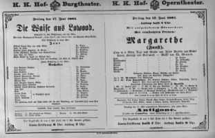 Theaterzettel (Oper und Burgtheater in Wien) 18810617 Seite: 1