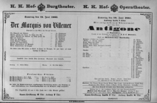 Theaterzettel (Oper und Burgtheater in Wien) 18810618 Seite: 1