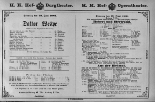 Theaterzettel (Oper und Burgtheater in Wien) 18810619 Seite: 1