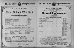 Theaterzettel (Oper und Burgtheater in Wien) 18810620 Seite: 1