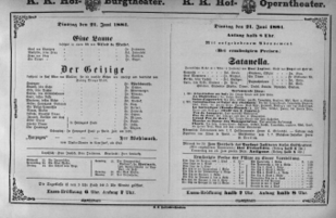 Theaterzettel (Oper und Burgtheater in Wien) 18810621 Seite: 1