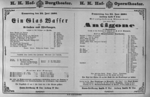 Theaterzettel (Oper und Burgtheater in Wien) 18810623 Seite: 1
