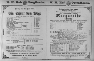 Theaterzettel (Oper und Burgtheater in Wien) 18810624 Seite: 1
