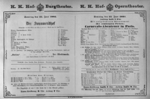 Theaterzettel (Oper und Burgtheater in Wien) 18810625 Seite: 1