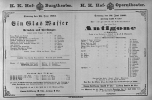 Theaterzettel (Oper und Burgtheater in Wien) 18810626 Seite: 1