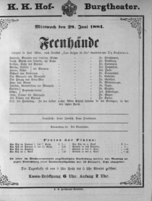 Theaterzettel (Oper und Burgtheater in Wien) 18810629 Seite: 1