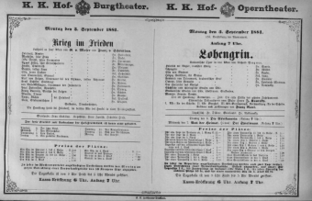 Theaterzettel (Oper und Burgtheater in Wien) 18810905 Seite: 1
