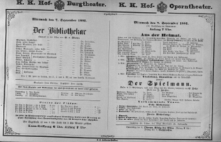 Theaterzettel (Oper und Burgtheater in Wien) 18810907 Seite: 1