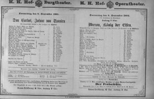 Theaterzettel (Oper und Burgtheater in Wien) 18810908 Seite: 1