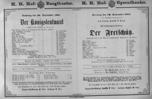 Theaterzettel (Oper und Burgtheater in Wien) 18810910 Seite: 1