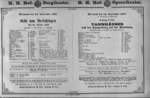 Theaterzettel (Oper und Burgtheater in Wien) 18810914 Seite: 1