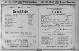Theaterzettel (Oper und Burgtheater in Wien) 18810919 Seite: 1