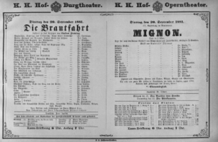 Theaterzettel (Oper und Burgtheater in Wien) 18810920 Seite: 1