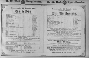 Theaterzettel (Oper und Burgtheater in Wien) 18810922 Seite: 1