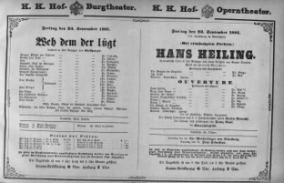 Theaterzettel (Oper und Burgtheater in Wien) 18810923 Seite: 1