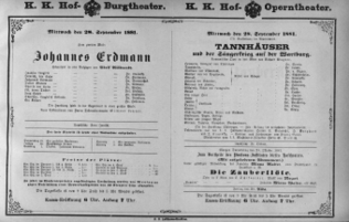 Theaterzettel (Oper und Burgtheater in Wien) 18810928 Seite: 1