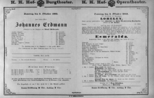 Theaterzettel (Oper und Burgtheater in Wien) 18811001 Seite: 1