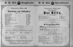 Theaterzettel (Oper und Burgtheater in Wien) 18811004 Seite: 1
