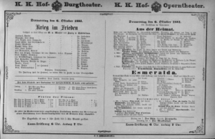 Theaterzettel (Oper und Burgtheater in Wien) 18811006 Seite: 1