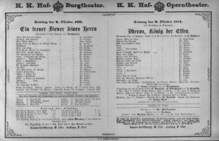 Theaterzettel (Oper und Burgtheater in Wien) 18811009 Seite: 1