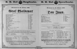 Theaterzettel (Oper und Burgtheater in Wien) 18811012 Seite: 1