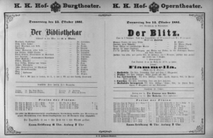 Theaterzettel (Oper und Burgtheater in Wien) 18811013 Seite: 1
