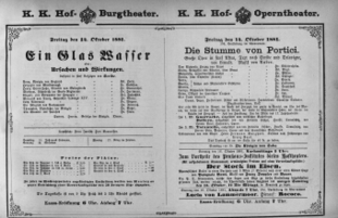 Theaterzettel (Oper und Burgtheater in Wien) 18811014 Seite: 1