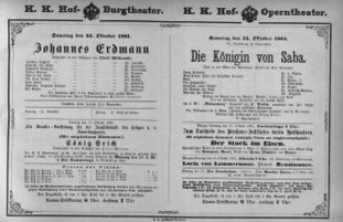 Theaterzettel (Oper und Burgtheater in Wien) 18811015 Seite: 1