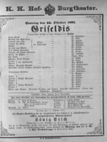 Theaterzettel (Oper und Burgtheater in Wien) 18811016 Seite: 1
