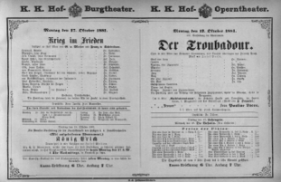 Theaterzettel (Oper und Burgtheater in Wien) 18811017 Seite: 1