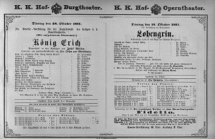 Theaterzettel (Oper und Burgtheater in Wien) 18811018 Seite: 1